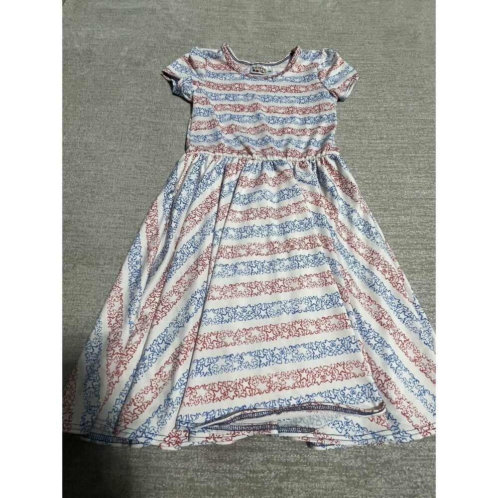 Dot Dot Smile Dress Girl’s Size 5/6 White Stripes Graphic Geometric Short Sleeve